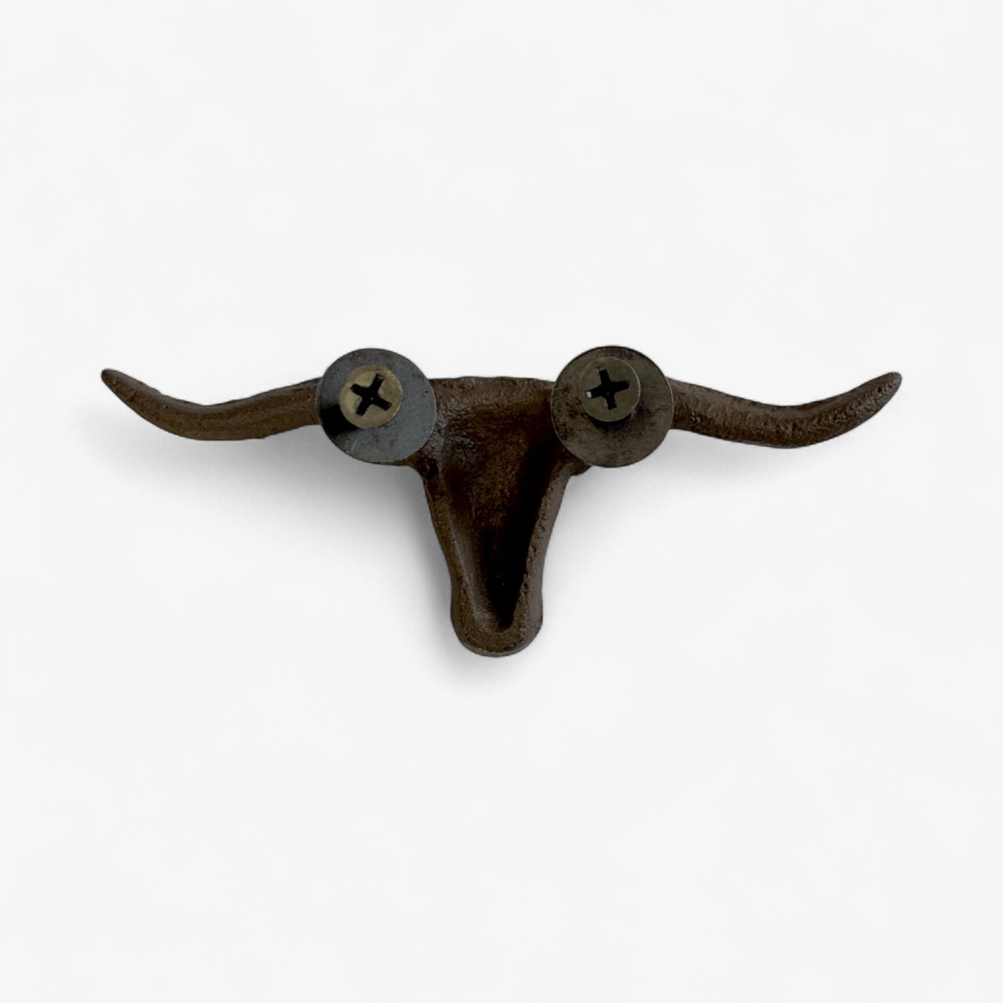 Rustic Cast Iron Longhorn Bull Skull Drawer Pull, Western Ranch Wall Decor