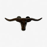 Dark patina cast iron longhorn skull drawer hardware, weathered finish