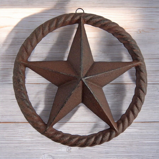 Vintage Cast Iron Star with Twisted Ring – Rustic Western Wall Accent