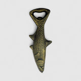Bronze finish cast iron fish bottle opener full length view, detailed scales