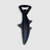 Black cast iron fish bottle opener with patina edges, front display angle