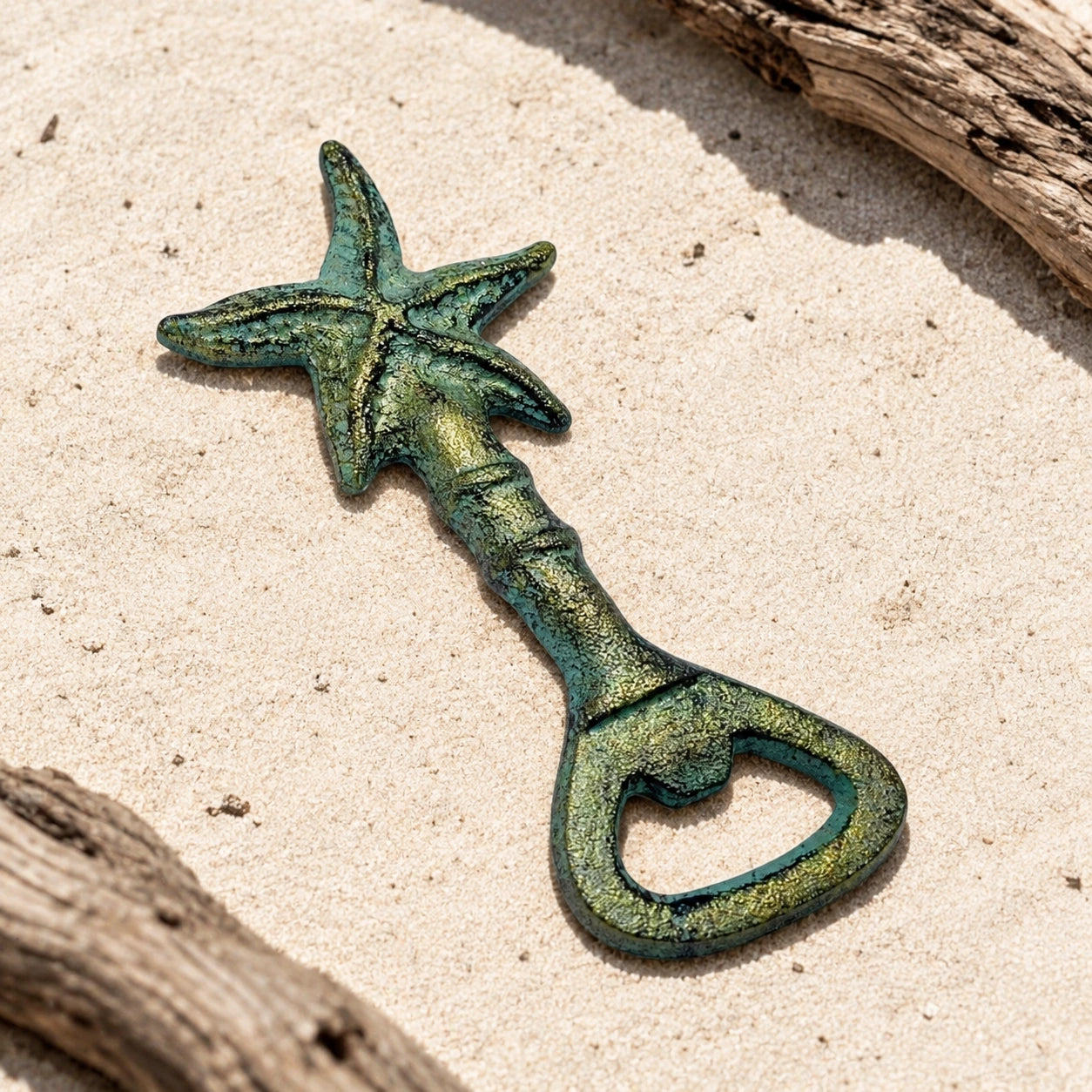 Starfish Bottle Opener, Green Bronze Cast Iron Coastal Bar Tool, 5.3" GB58021 shot 1