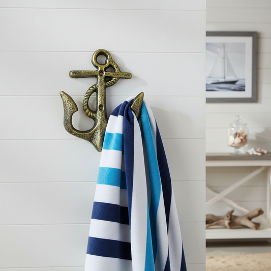 Marine Anchor Hook, Cast Iron Nautical Wall Decor Hook