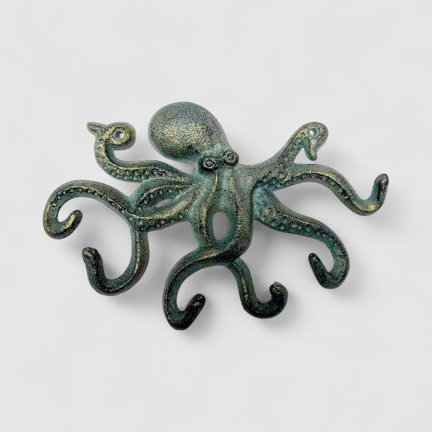 Octopus Hook, Cast Iron Green Bronze Nautical Wall Decor