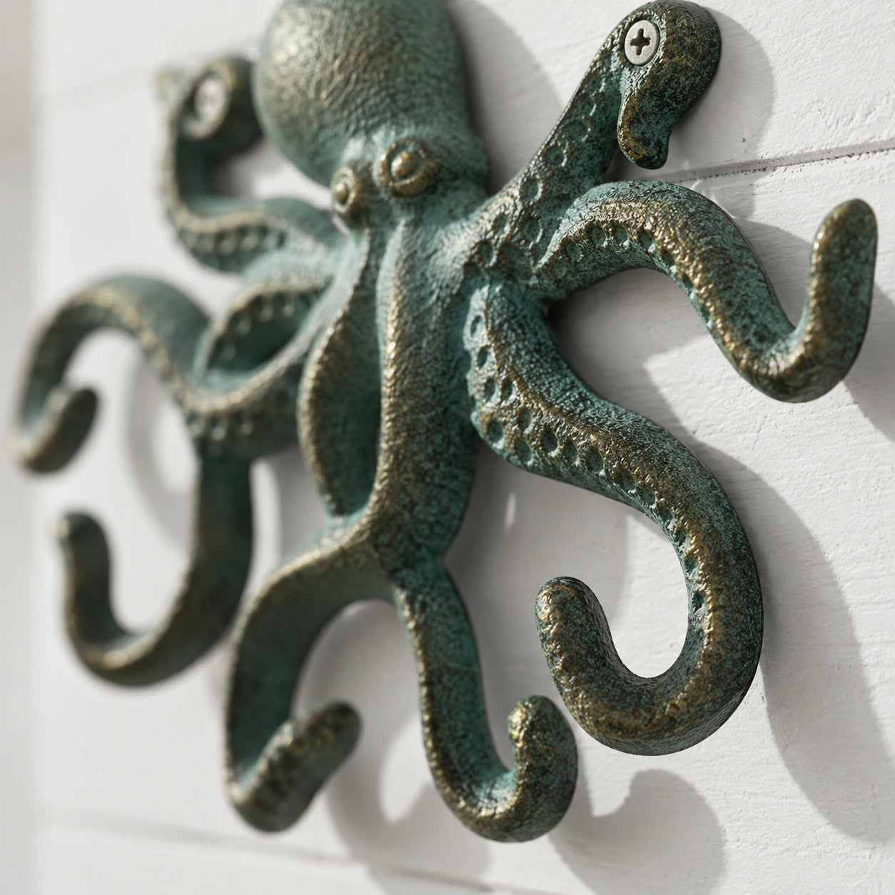 Octopus Wall Hook, Green Bronze Cast Iron for Coats, Keys or Towels, 9.7" GB58024 shot 2