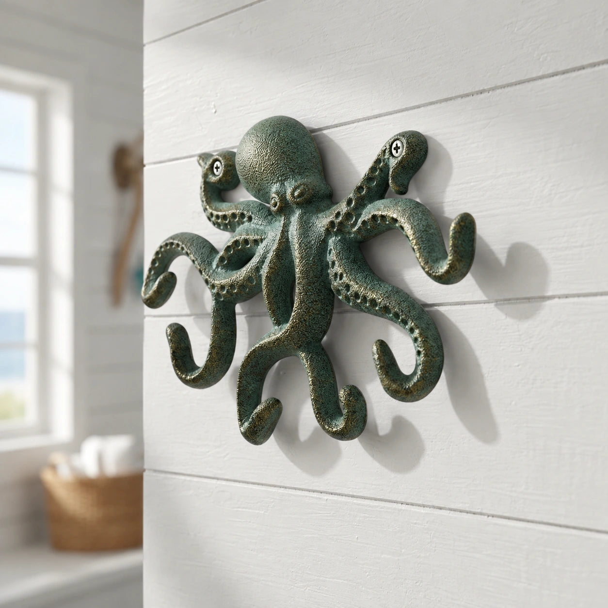 Octopus Wall Hook, Green Bronze Cast Iron for Coats, Keys or Towels, 9.7" GB58024 shot 3