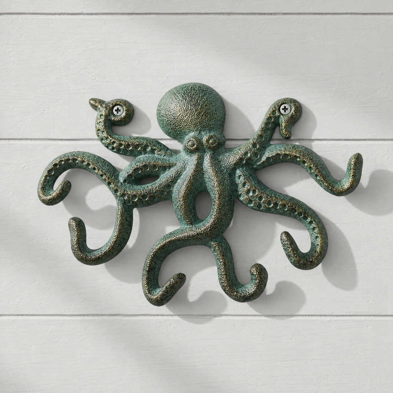Octopus Wall Hook, Green Bronze Cast Iron for Coats, Keys or Towels, 9.7" GB58024 shot 1
