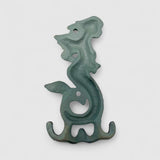 Vintage patina cast iron mermaid figure hook, nautical wall hanging