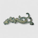 Textured green patina cast iron seahorse hook, coastal home decoration