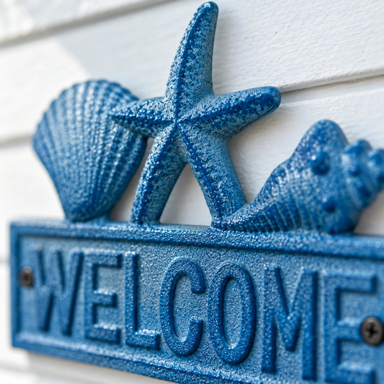 Coastal Welcome Wall Sign, Blue Cast Iron with Seashells, 7.9" GB58028 shot 2