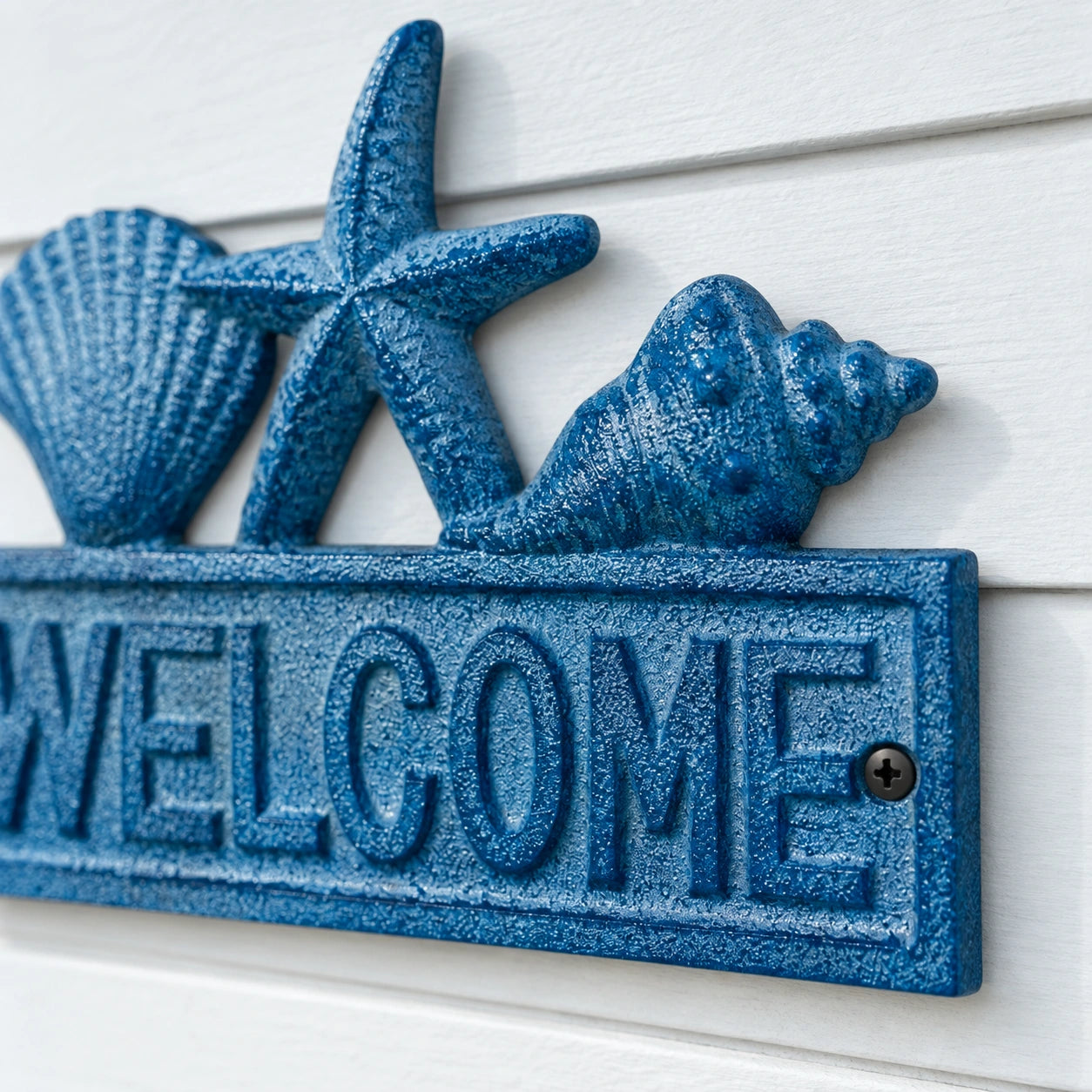 Coastal Welcome Wall Sign, Blue Cast Iron with Seashells, 7.9" GB58028 shot 3