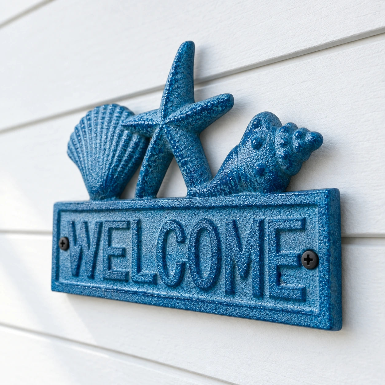 Coastal Welcome Wall Sign, Blue Cast Iron with Seashells, 7.9" GB58028 shot 4