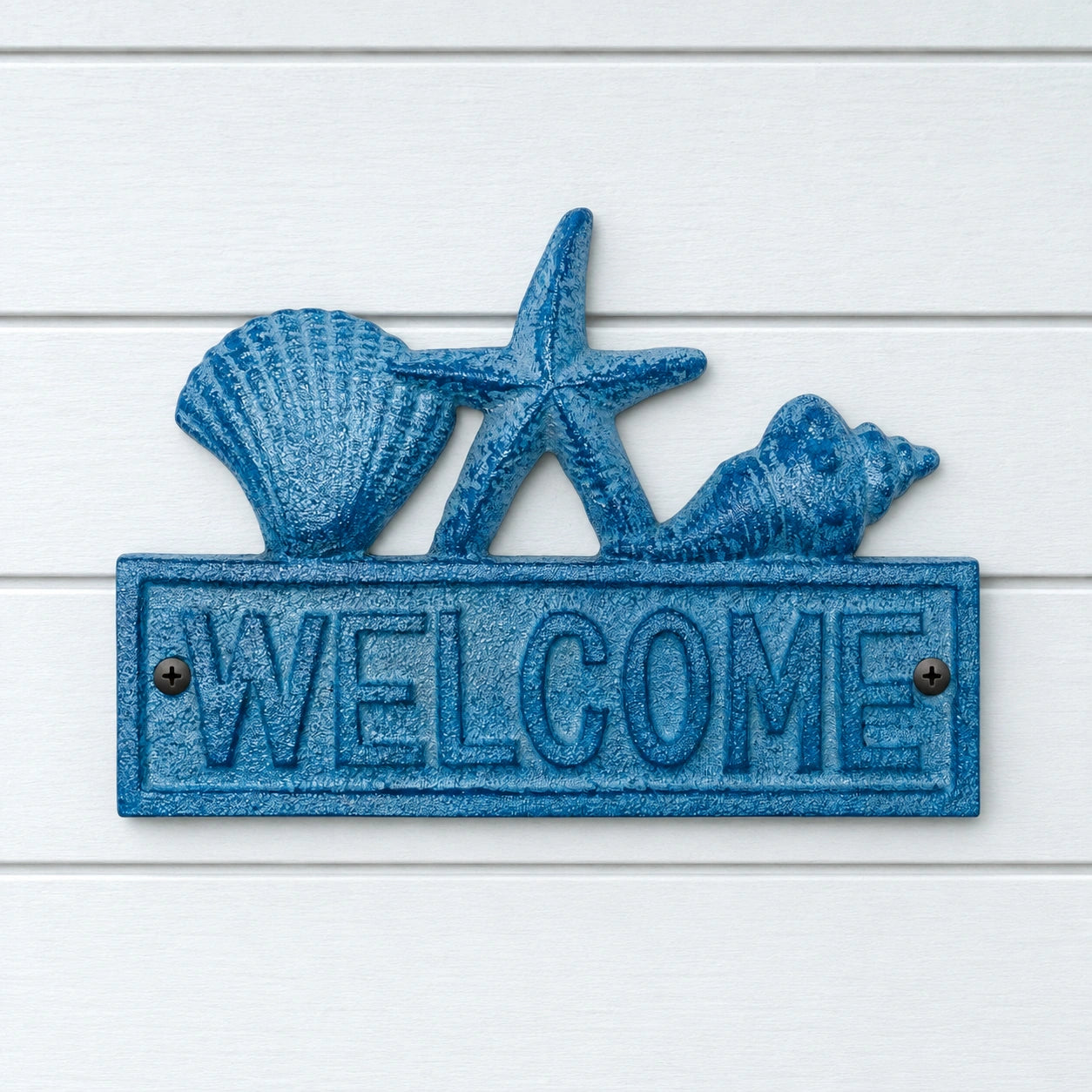Coastal Welcome Wall Sign, Blue Cast Iron with Seashells, 7.9" GB58028 shot 1