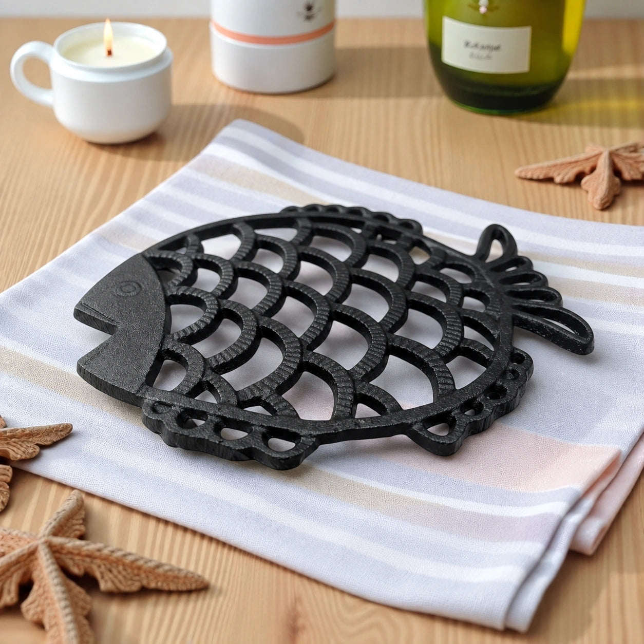 Fish Trivet and Pot Holder, Black Cast Iron for Coastal Kitchen, 7.7" GB58030 shot 1