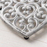 Heart Trivet and Pot Holder, Distressed White Cast Iron, 8.1" GB58031 shot 3