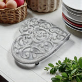 Heart-Shaped Trivet, Cast Iron Vintage White Kitchen Decor