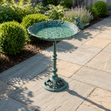 Pedestal Bird Bath with Bird, Green Patina Cast Iron Garden Decor, 15.5" GB78001 shot 4