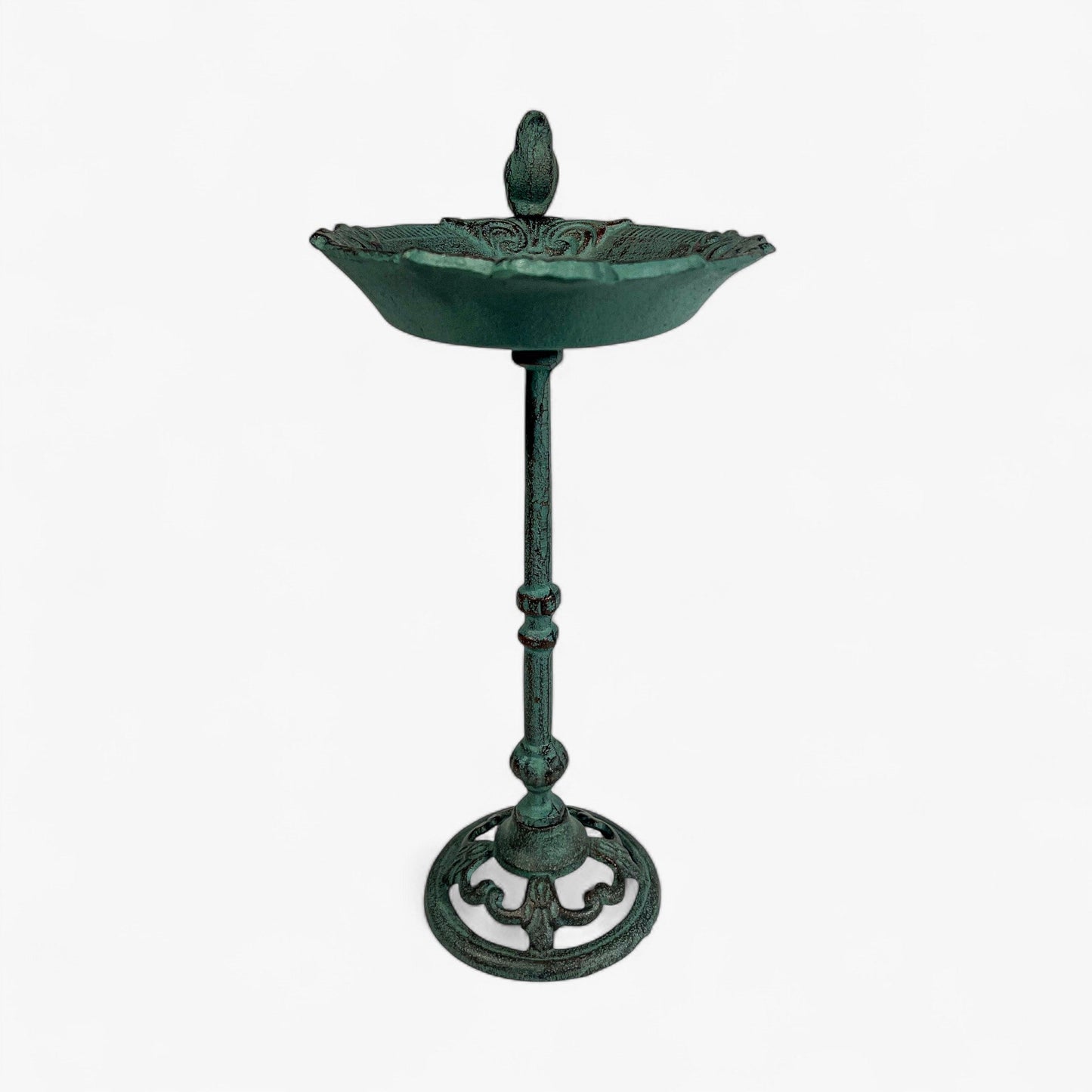 Pedestal Bird Bath Cast Iron Green Patina Garden Decor