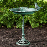 Pedestal Bird Bath Cast Iron Green Patina Garden Decor