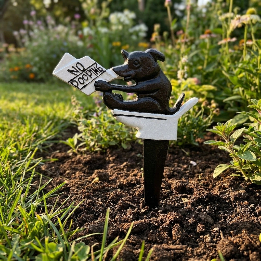 "No Pooping" Dog Yard Sign, Cast Iron Garden Stake for Lawn or Garden, 11.8" GB78005 shot 1