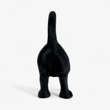 Cast iron dog sculpture rear angle, black metal finish, decorative home piece