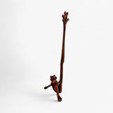 Tall weathered copper cast iron frog paper towel holder side view