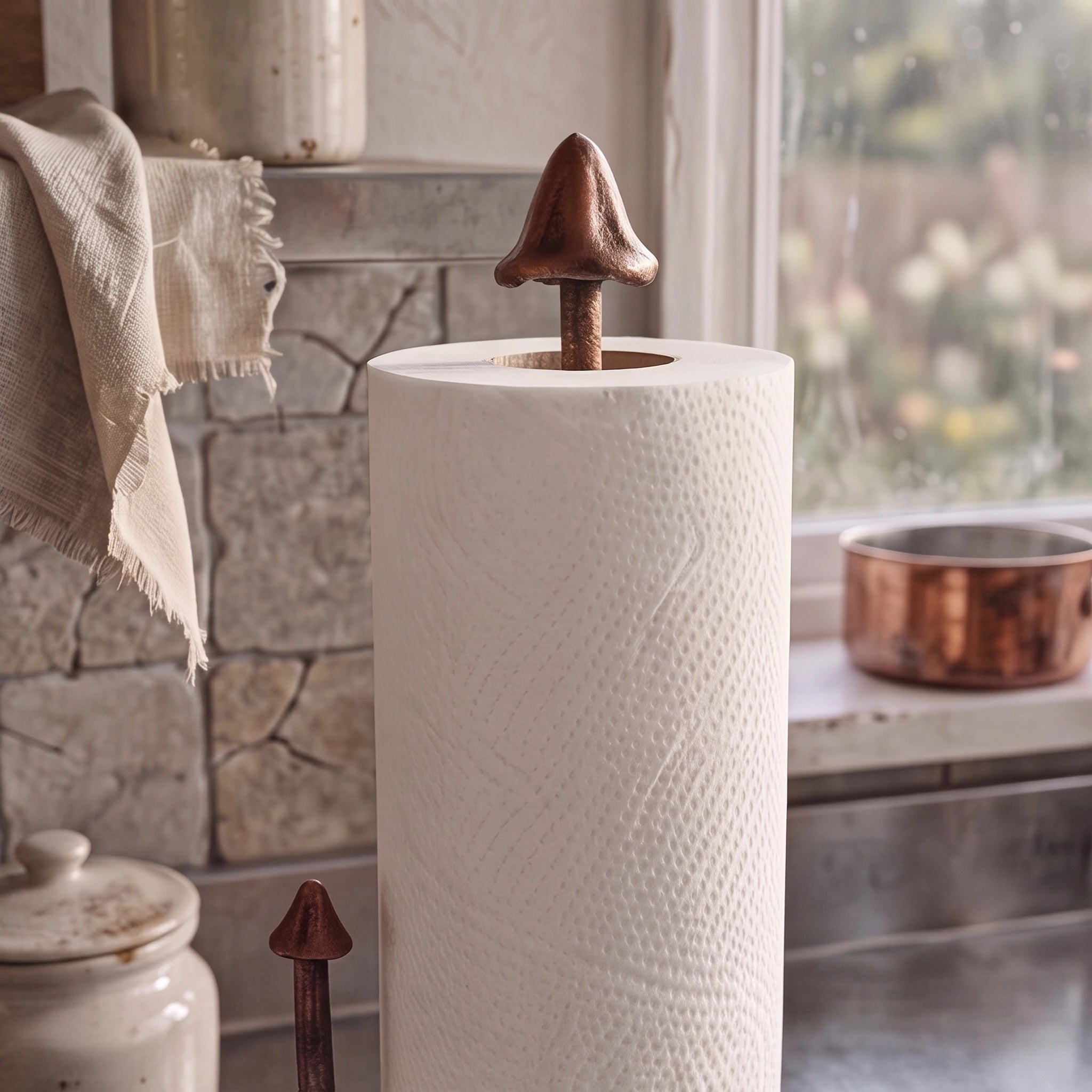 Mushroom Paper Towel Holder, Rustic Copper Cast Iron Kitchen Decor, 13" GB78011 shot 2