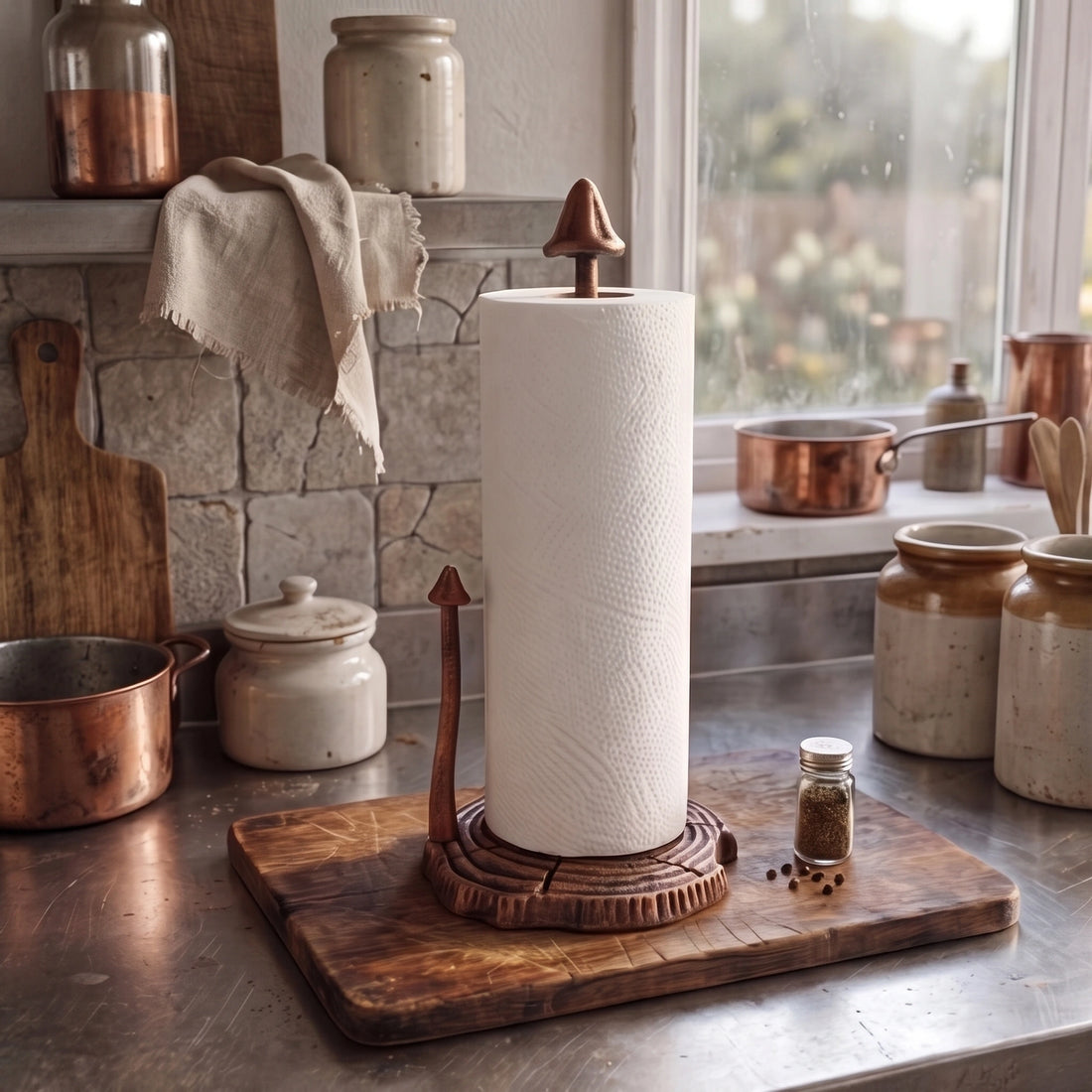 Mushroom Paper Towel Holder, Rustic Copper Cast Iron Kitchen Decor, 13" GB78011 shot 1
