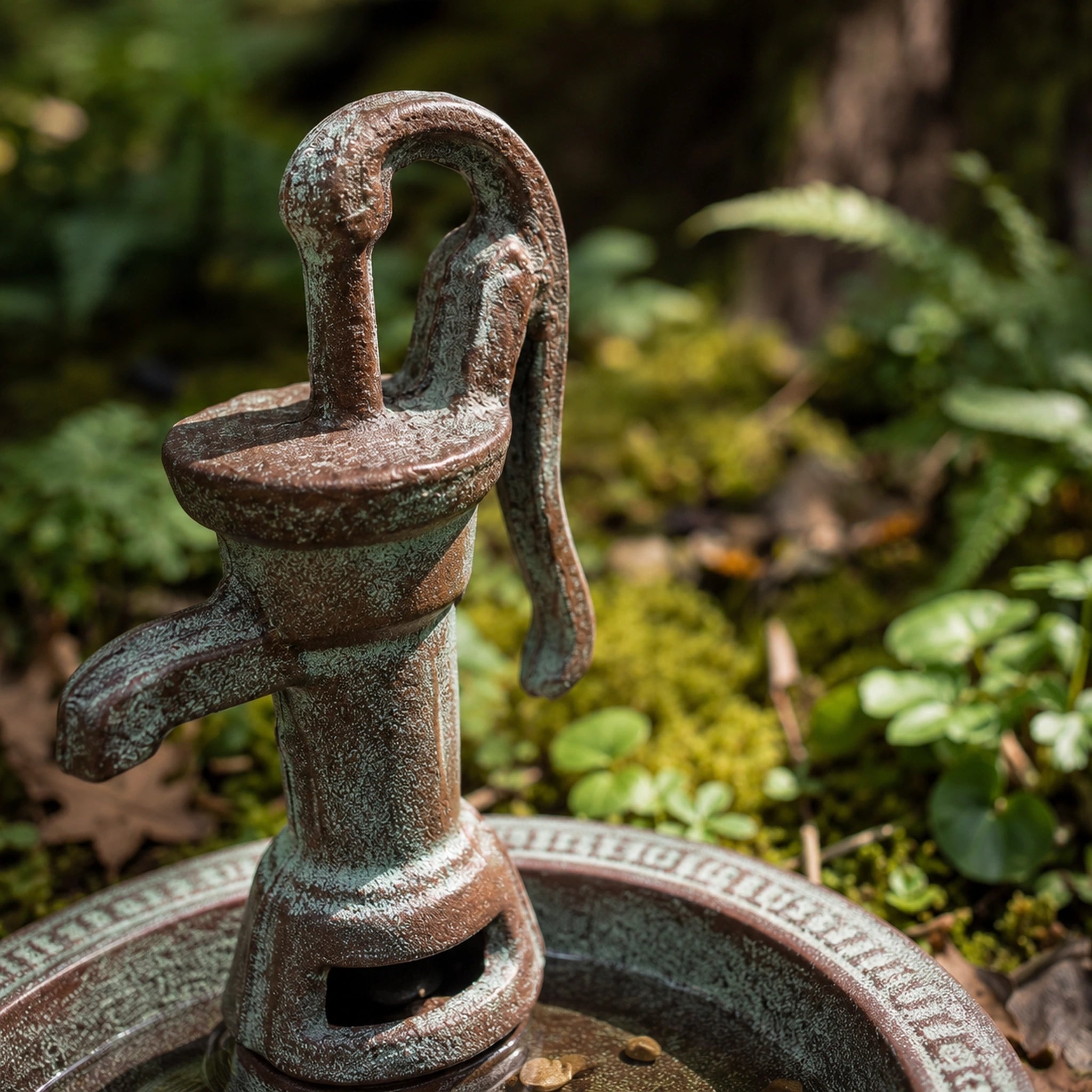 Water Pump Bird Bath, Rustic Cast Iron Garden and Patio Decor, 8" GB78012 shot 2
