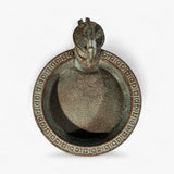 Cast iron pump bird bath top-down overhead view showing basin depth and pump handle detail