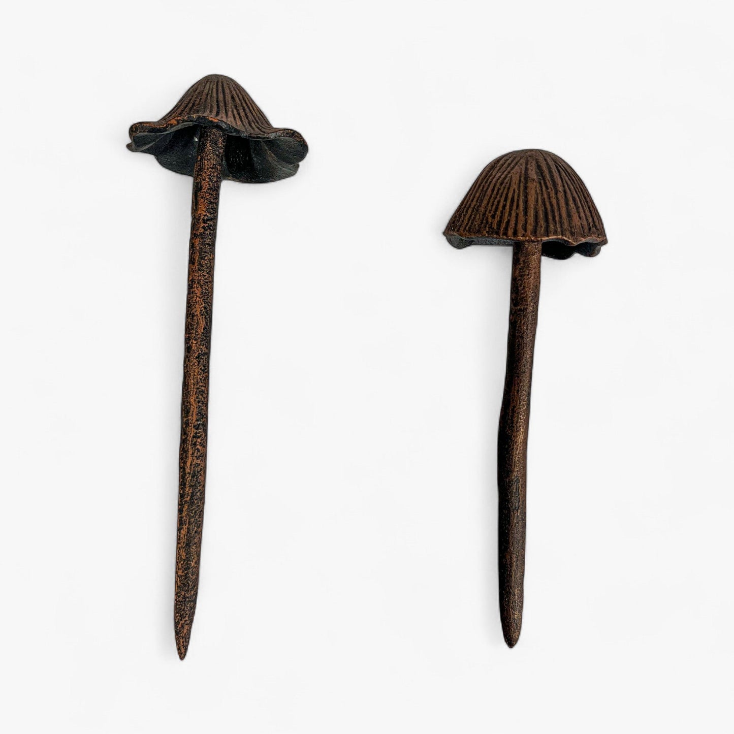 Mushroom Garden Stakes, Set of 2 Aged Copper Finish