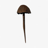 Copper-finish mushroom stake featuring ribbed umbrella-shaped cap with distressed patina