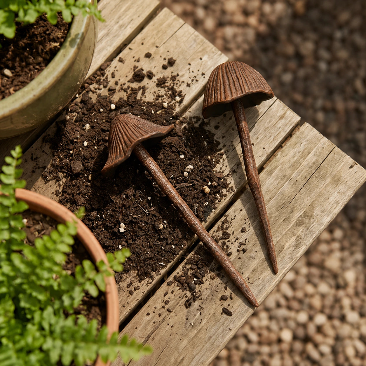 Mushroom Garden Stakes, Cast Iron Set of 2, Aged Copper Finish, 13" GB78014AB shot 6