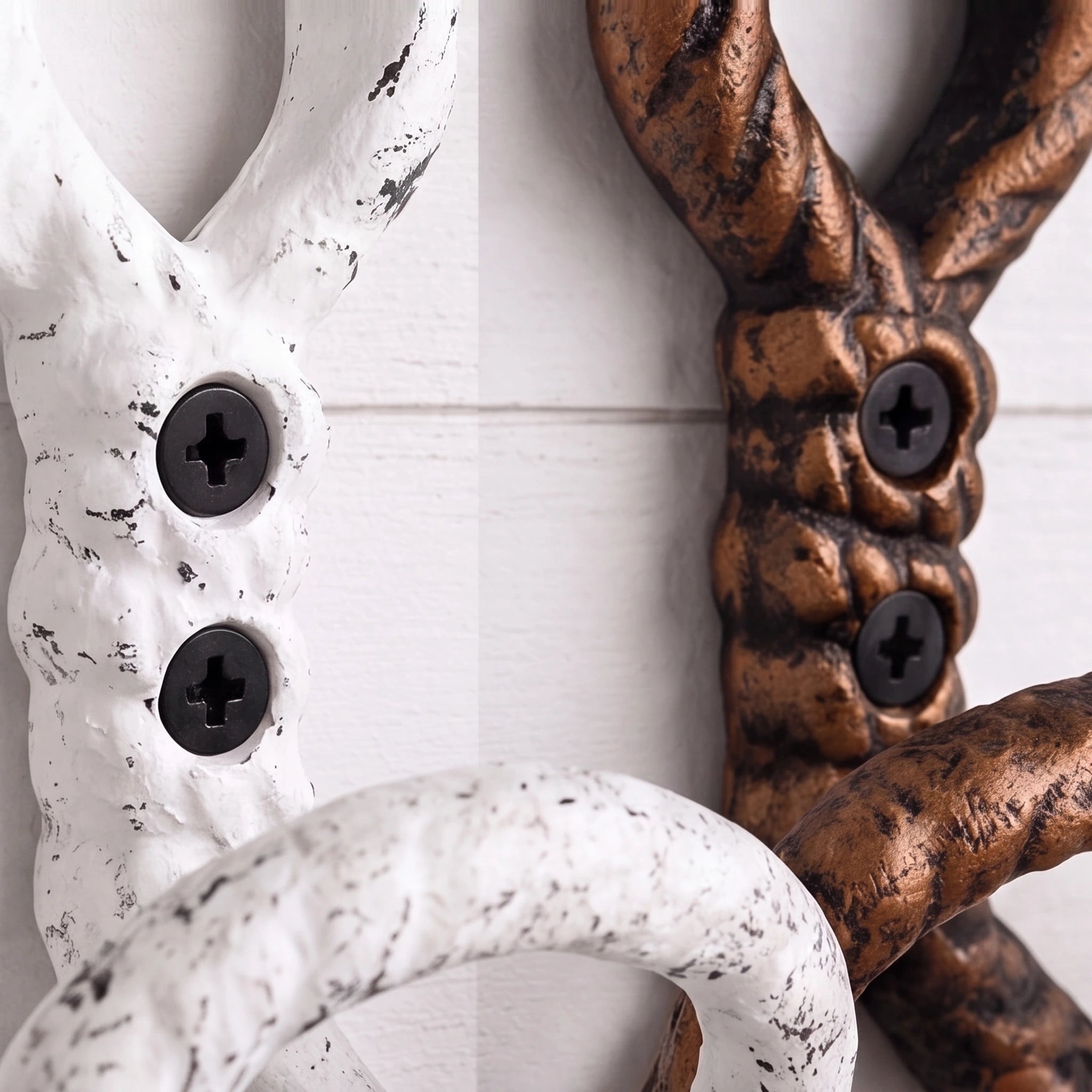 Nautical Rope Wall Hooks, Cast Iron Set of 2, White and Copper, 4.8" GB78016AB shot 2