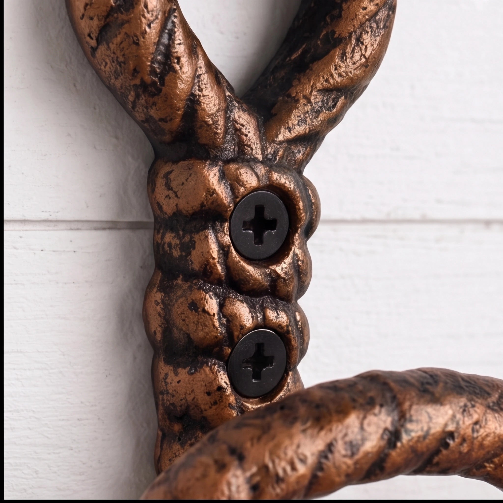 Nautical Rope Wall Hooks, Cast Iron Set of 2, White and Copper, 4.8" GB78016AB shot 4