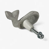 Cast iron whale knob hardware with mounting screw and white finish detail