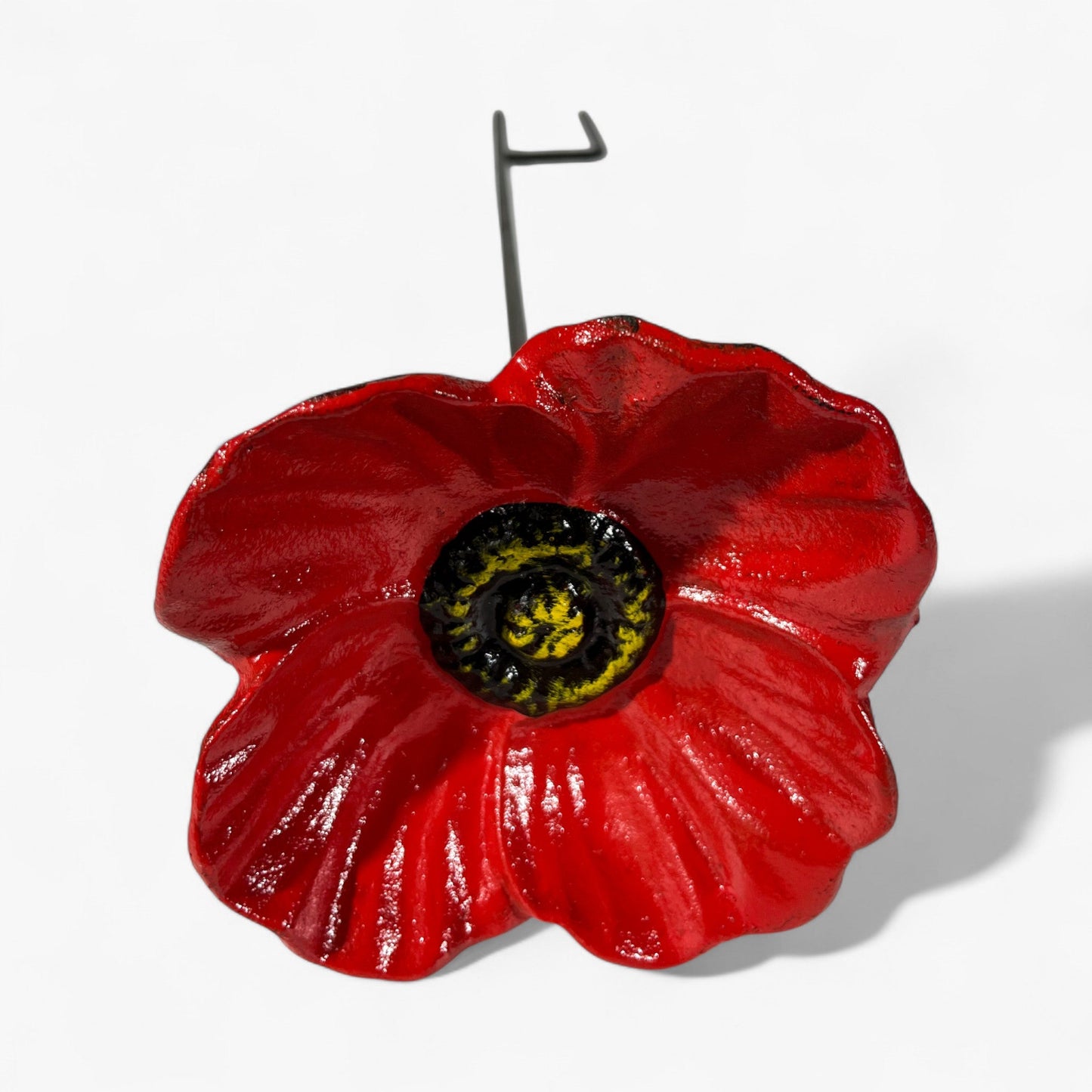 Poppy Flower Garden Stake Bird Feeder Cast Iron Decor