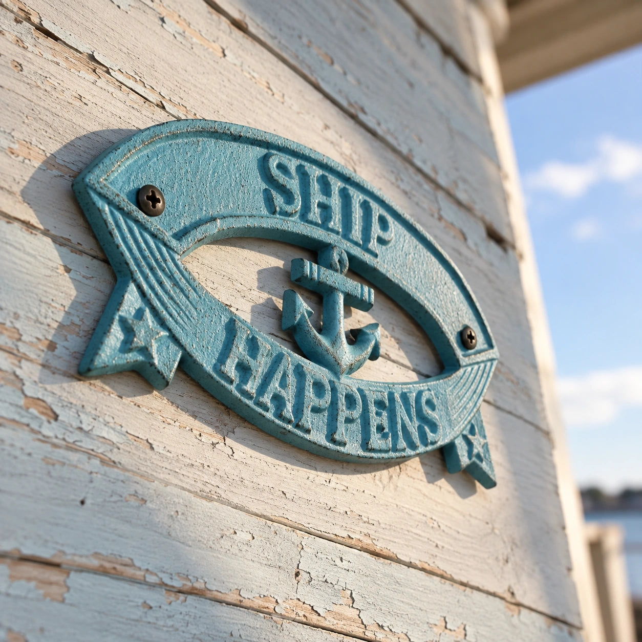 "Ship Happens" Boat Wall Sign, Blue Cast Iron Nautical Porch Decor, 7.8" GB78029 shot 4