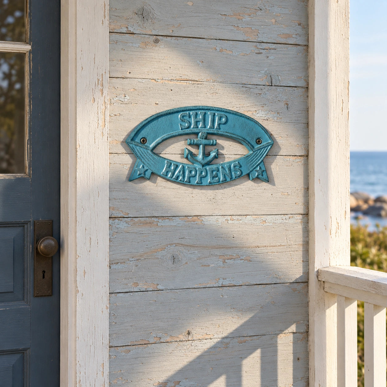 "Ship Happens" Boat Wall Sign, Blue Cast Iron Nautical Porch Decor, 7.8" GB78029 shot 5