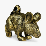 Back view of gold cast iron mouse showing detailed tail and spine