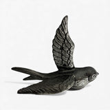Iron bird hook with both wings extended horizontally and long tail feathers natural black finish