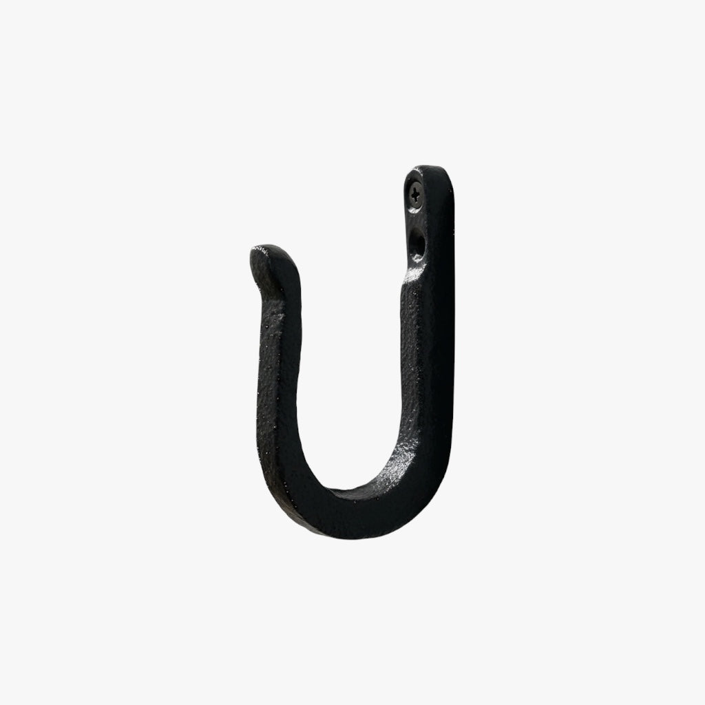 Pair of black cast iron rustic wall hooks U-shaped hanging hardware