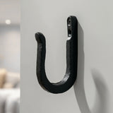 Black cast iron U-shaped wall hook hanger with mounting holes heavy duty