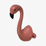 Pink cast iron flamingo wall hook with black beak detail, right angle profile