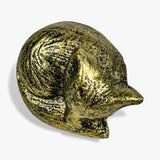 Decorative fox cabinet knob with aged gold patina, side profile showing face