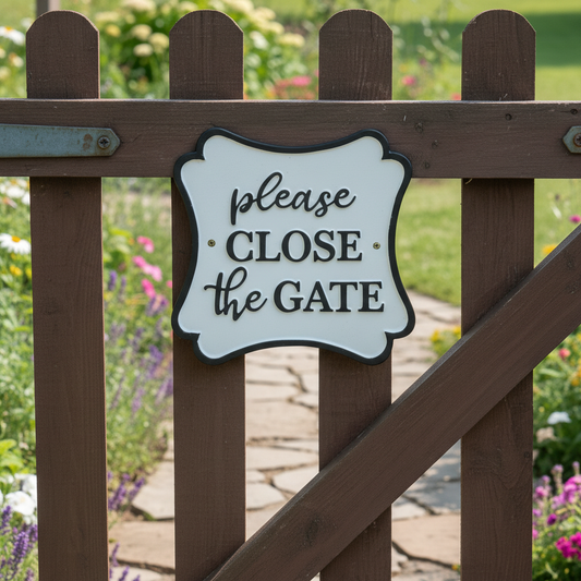 Please Close the Gate Cast Iron Wall Sign White and Black