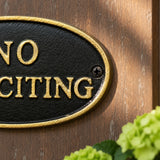 "No Soliciting" Oval Wall Sign, Cast Iron Black and Gold, 6.8" GB78045 shot 3