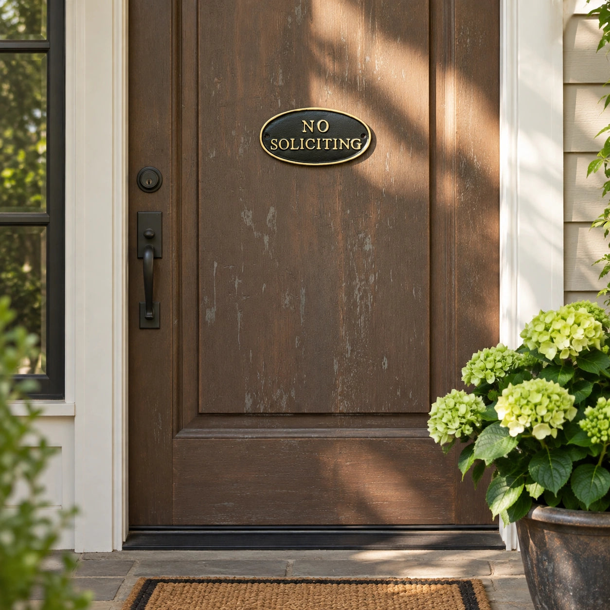 "No Soliciting" Oval Wall Sign, Cast Iron Black and Gold, 6.8" GB78045 shot 5