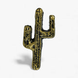 Textured gold cactus shape cabinet knob with saguaro silhouette and aged patina