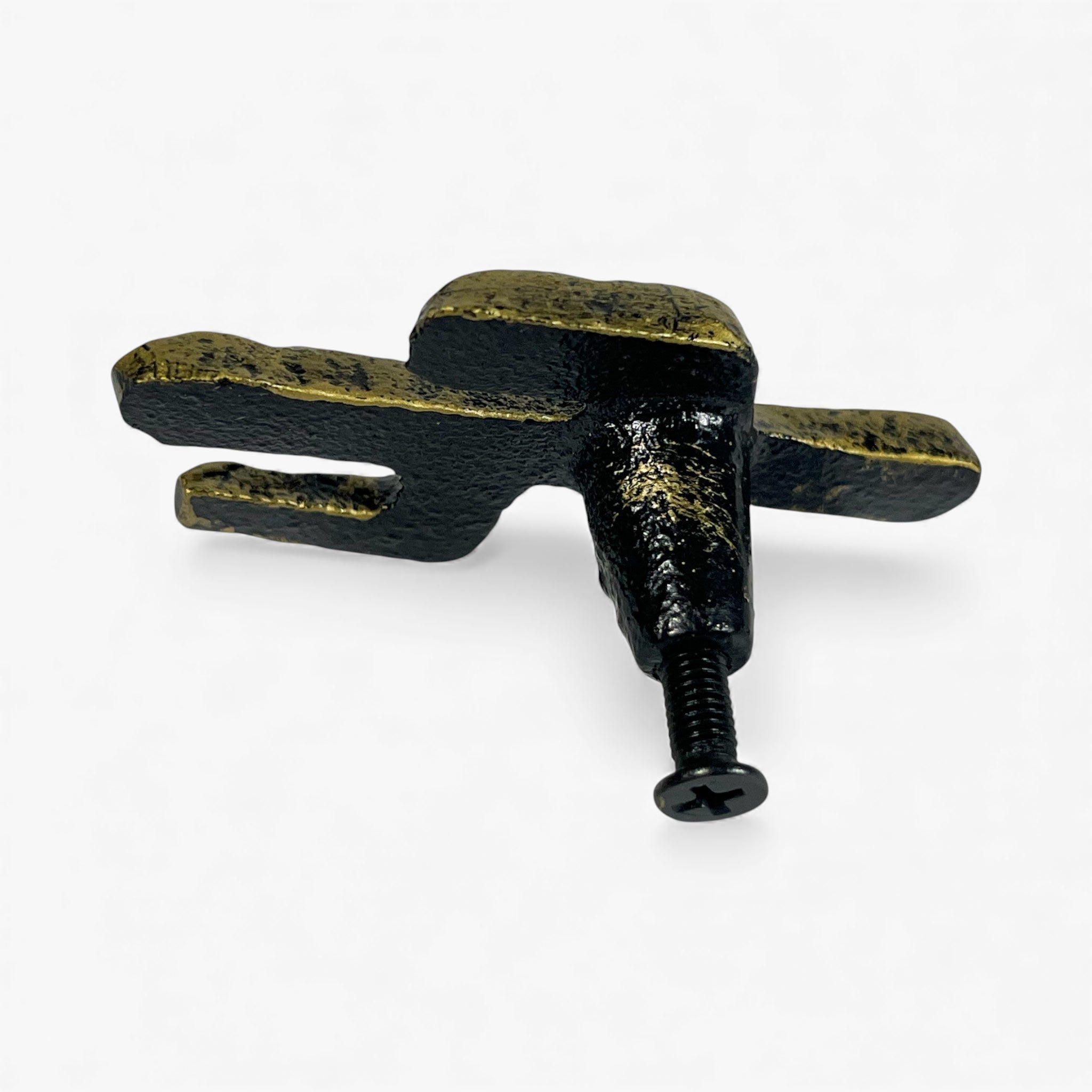 Distressed brass cactus pull knob with weathered finish and ornate detailing
